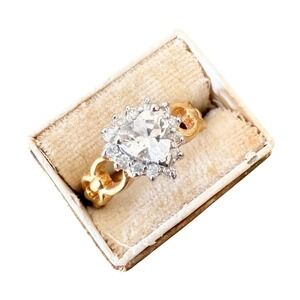 Vintage Heart Cubic Zirconia Ring 18kt Gold Plated Engagement Wedding Size 9
